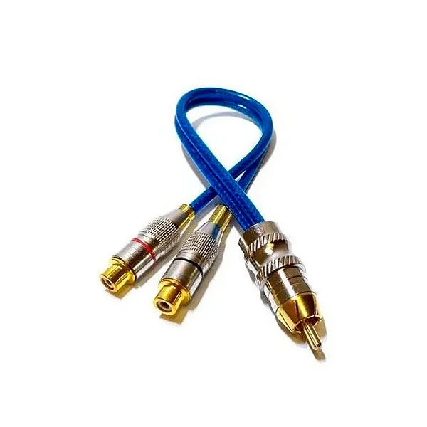 CABO Y 5MM AZUL PARA SOM AUTOMOTIVO PLUG METAL 2 FEMEAS E 1 MACHO SVART