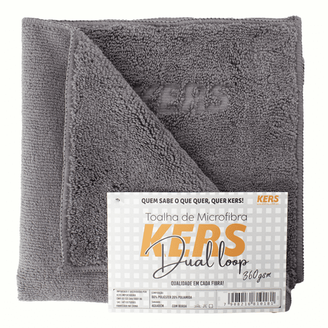 TOALHA DE MICROFIBRA CINZA DUAL LOOP 40X40CM 360GSM KERS