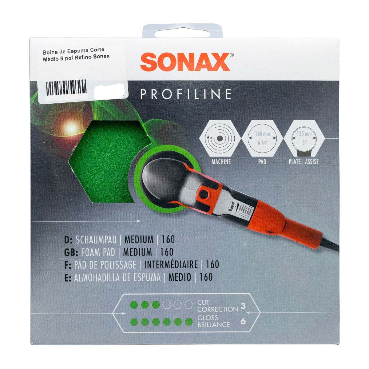 BOINA DE ESPUMA REFINO VERDE 6 POLEGADAS 160MM SONAX