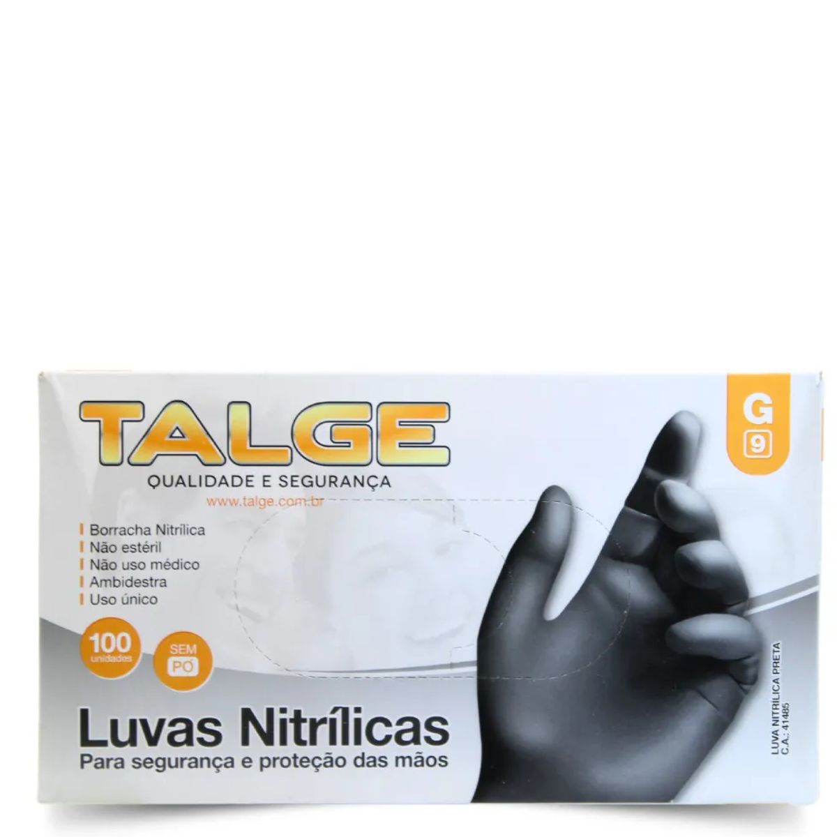 LUVA NITRILICA PRETA SEM PO TAMANHO G 100UN TALGE