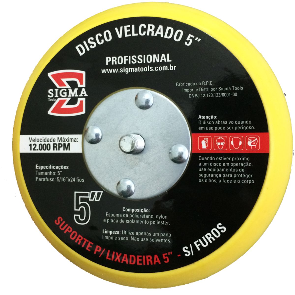 SUPORTE PARA LIXADEIRA DISCO VELCRADO 5 POLEGADAS SEM FUROS SIGMA TOOLS