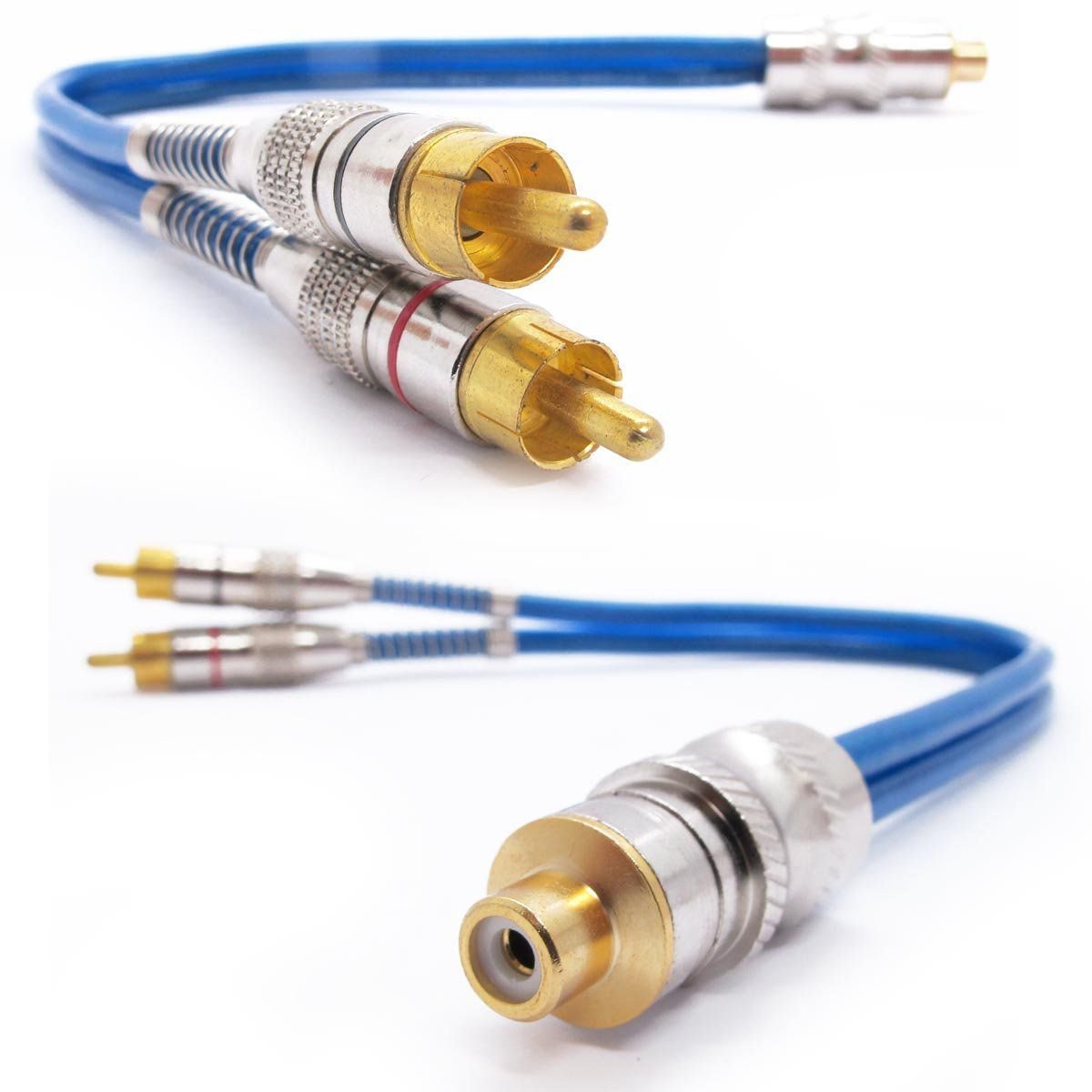 CABO Y 5MM AZUL PARA SOM AUTOMOTIVO PLUG METAL 1 FEMEA E 2 MACHOS SVART
