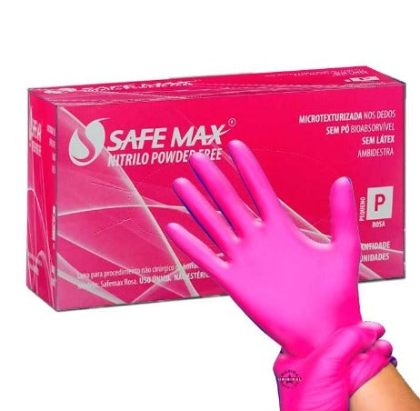 LUVA NITRILICA ROSA SAFEMAX TAM P SUPERMAX