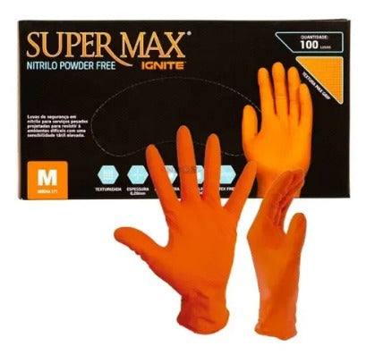 LUVA NITRILICA LARANJA IGNITE M 100UN SUPERMAX