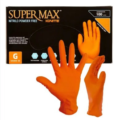 LUVA NITRILICA LARANJA IGNITE G 100UN SUPERMAX