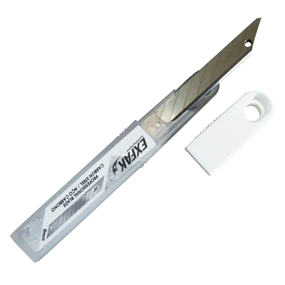 LAMINA PARA ESTILETE AÇO CARBONO 9MM 2-061 30º SEMI PROFISSIONAL C/ 10 UNIDADES EXFAK