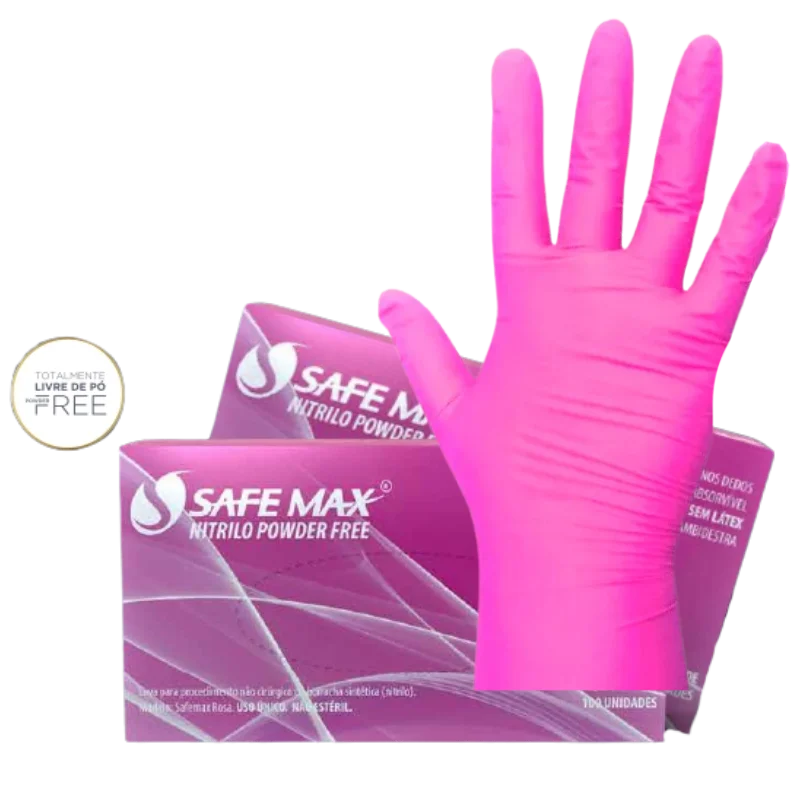 LUVA NITRILICA ROSA SAFEMAX TAM M SUPERMAX